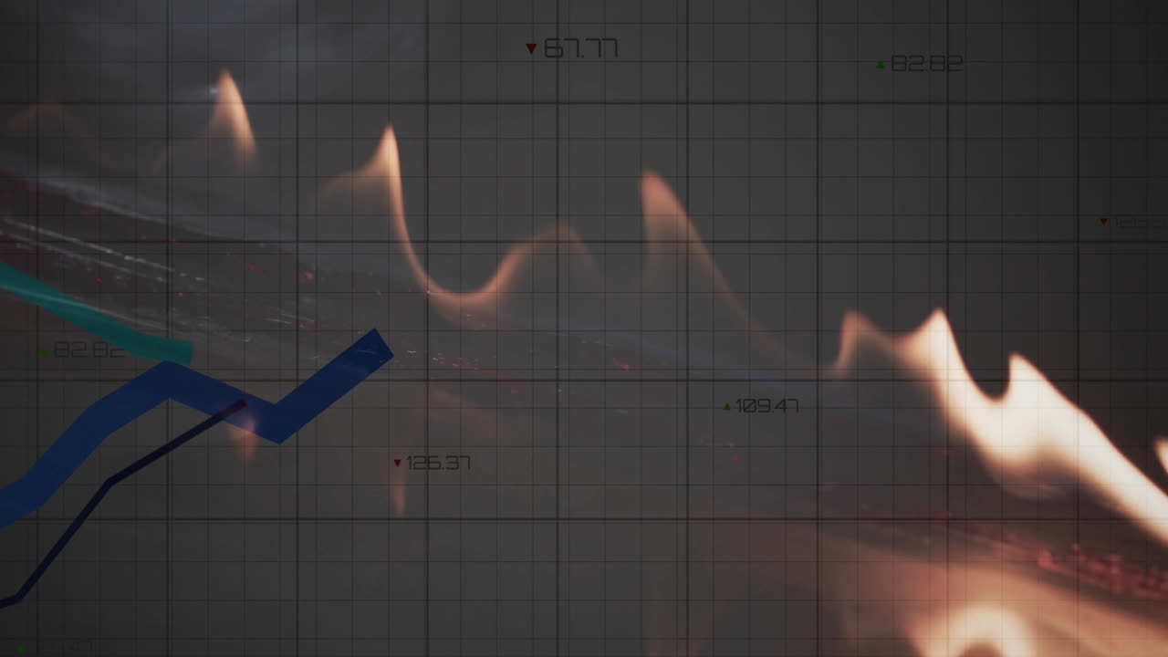 불꽃 위에서 금융 데이터 처리의 애니메이션