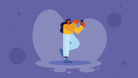 mujer usando un dispositivo de teléfono inteligente animación de personajes