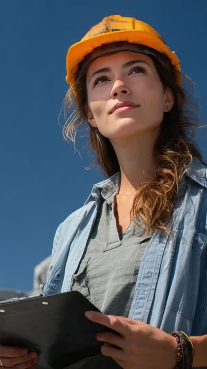 A confident construction worker observes the progress on-site, showcasing determination and leadership within the dynamic environment of a construction project