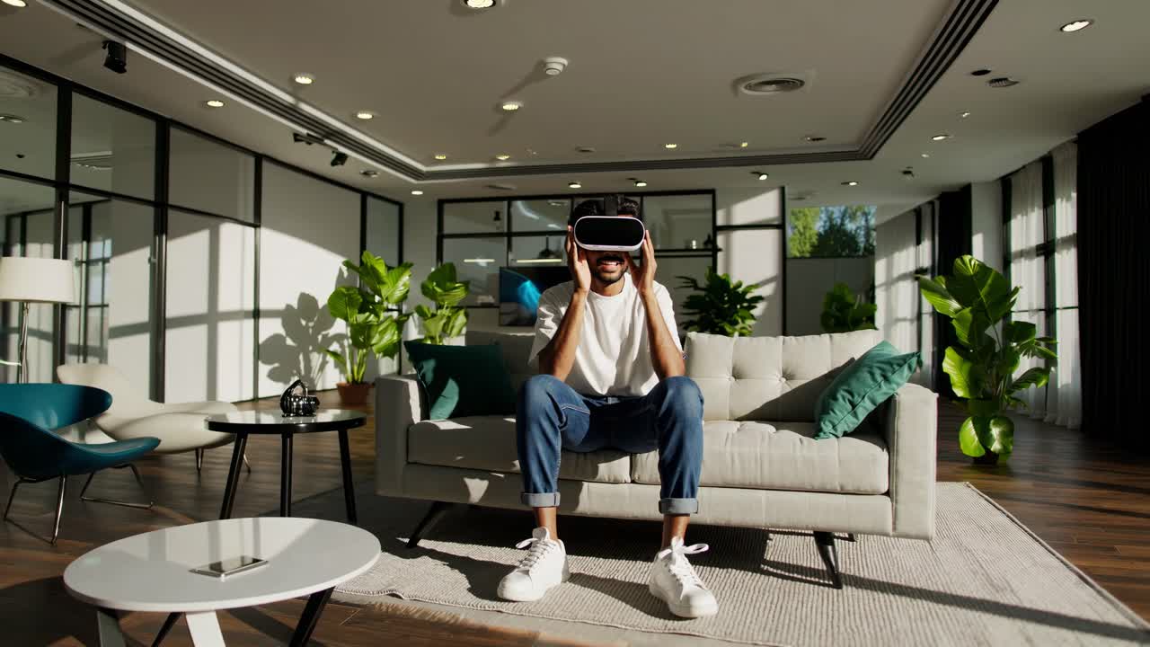 Man Experiencing Virtual Reality in a Modern Office