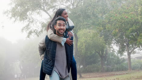 Couple,-piggy-back-and-love-in-the-park