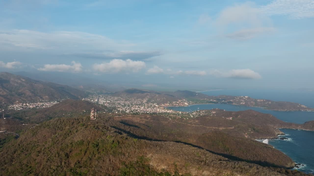 DOLLY IN DRONE SHOT OF ZIHUATANEJO BEACH IN MEXICO