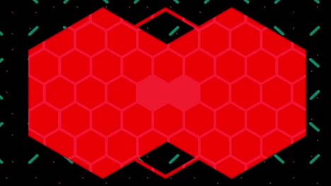 red hexagons over pulsing green grid on black background