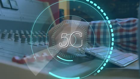 man using a mixer and 5g written in the middle of a futuristic circles