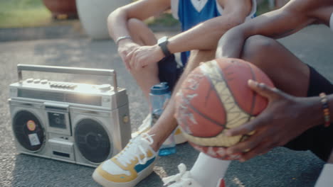 basketball friends talking on outdoor playground