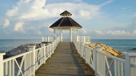 north coast of jamaica. gazebo and white bridge on the caribbean coast, on the north coast of jamaica, near the city of montego bay.