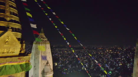 the drone glides through the swayambhunath stupa, aka monkey temple, as twinkling tihar lights illuminate kathmandu. a breathtaking blend of ancient and modern nepal captured in one magical shot.