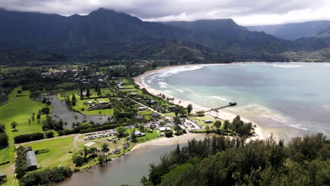 aerial zoom out from hanalei bay