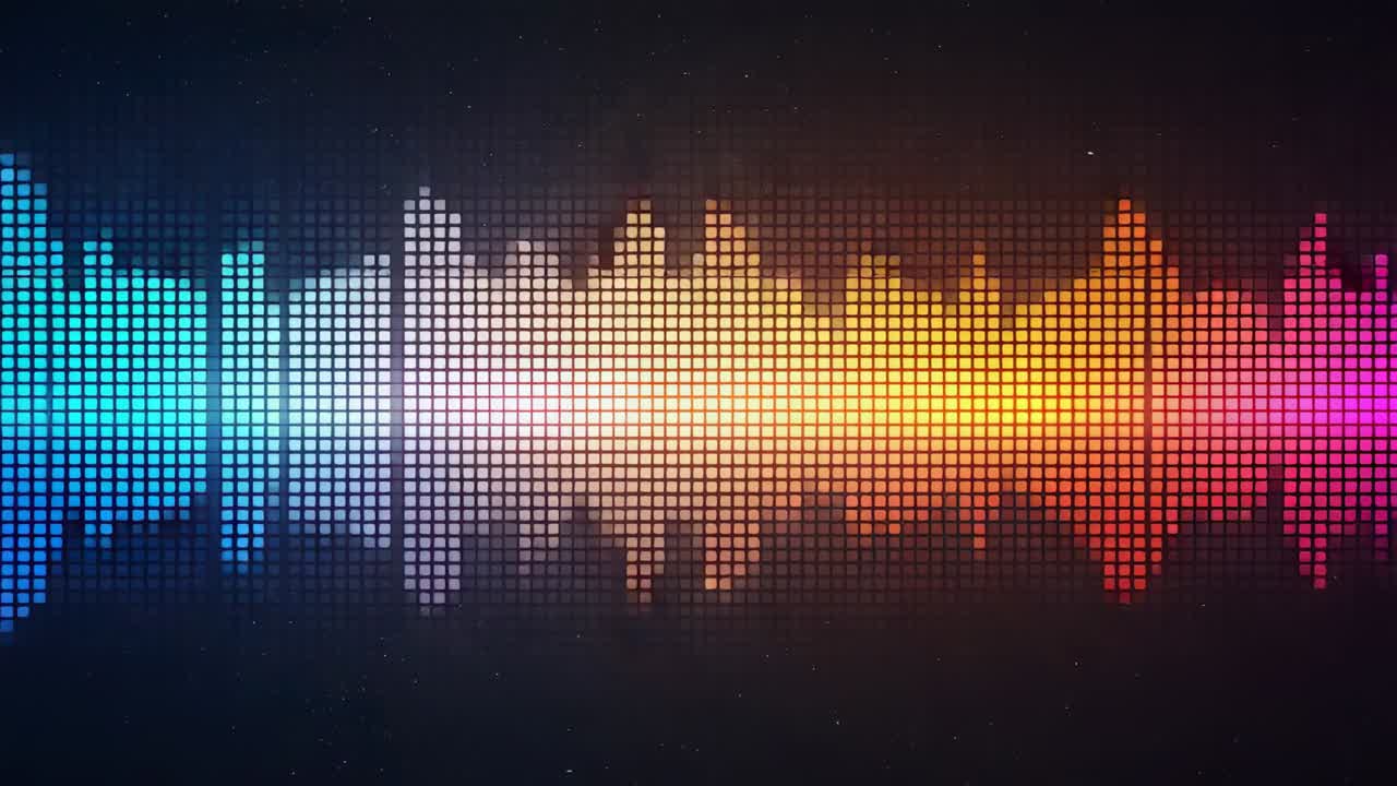 Responding to audio, multicolored waveform pulsing across star-speckled field, visualizing sound