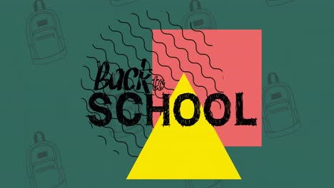 Animation-Von-Back-to-School-Texten-über-Schulartikel-Symbolen-Auf-Grünem-Hintergrund