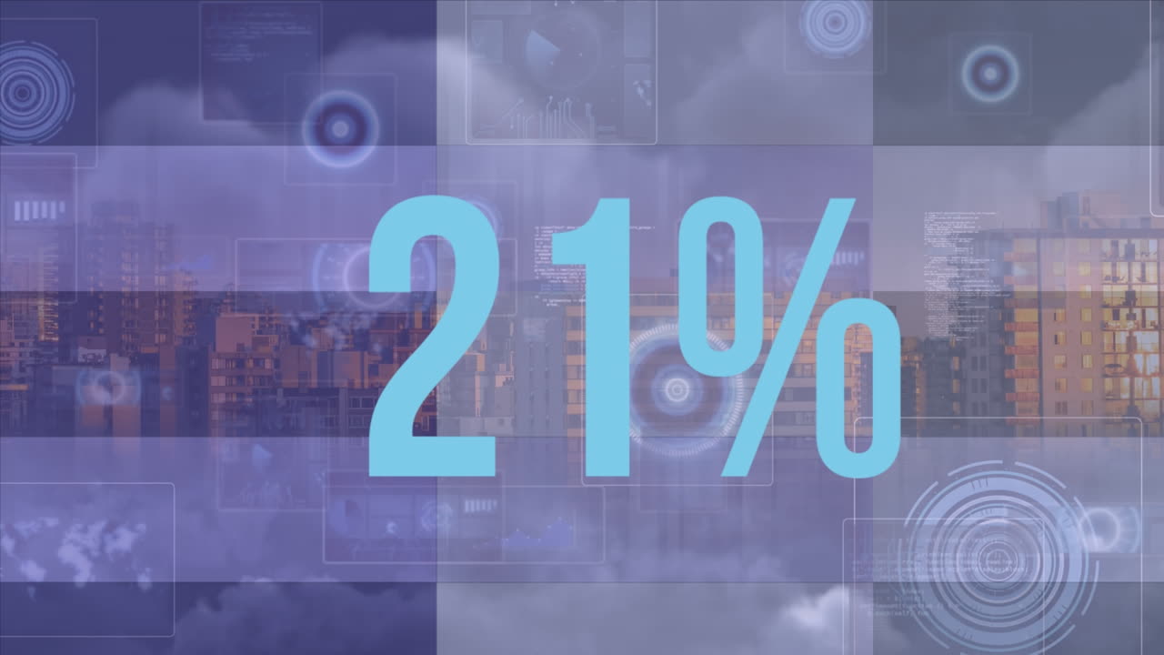 animación del procesamiento de datos y el paisaje urbano en porcentaje