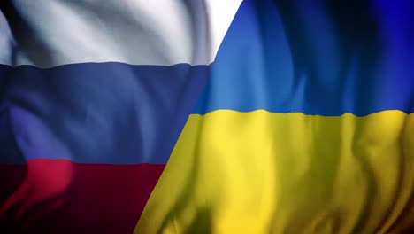 Animation-Der-Wehenden-Kombinierten-Flagge-Russlands-Und-Der-Ukraine