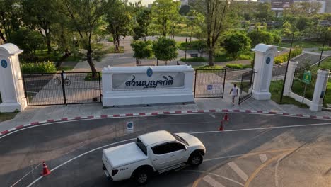 vehicle approaches and enters a secure gate