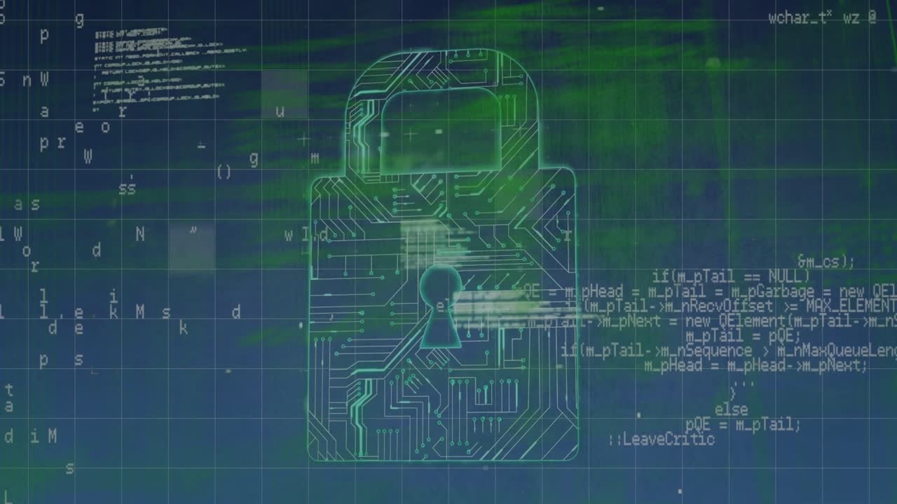 Animation of data processing over integrated circuit in green and black space