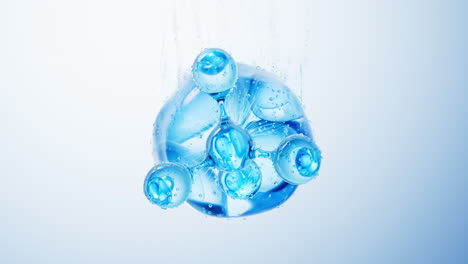 transparent blue molecule and water bubbles underwater, 3d rendering.