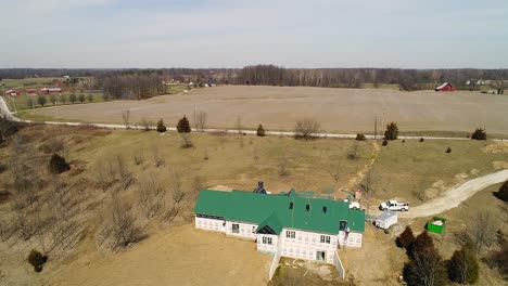 aerial shot of new home construction in the country