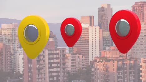 animation of location icons with city in background