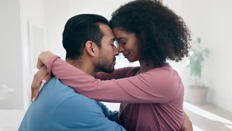 connection, happy and couple hugging for care