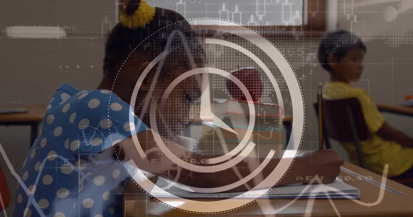 Animation of networks of connections and data processing over schoolgirl