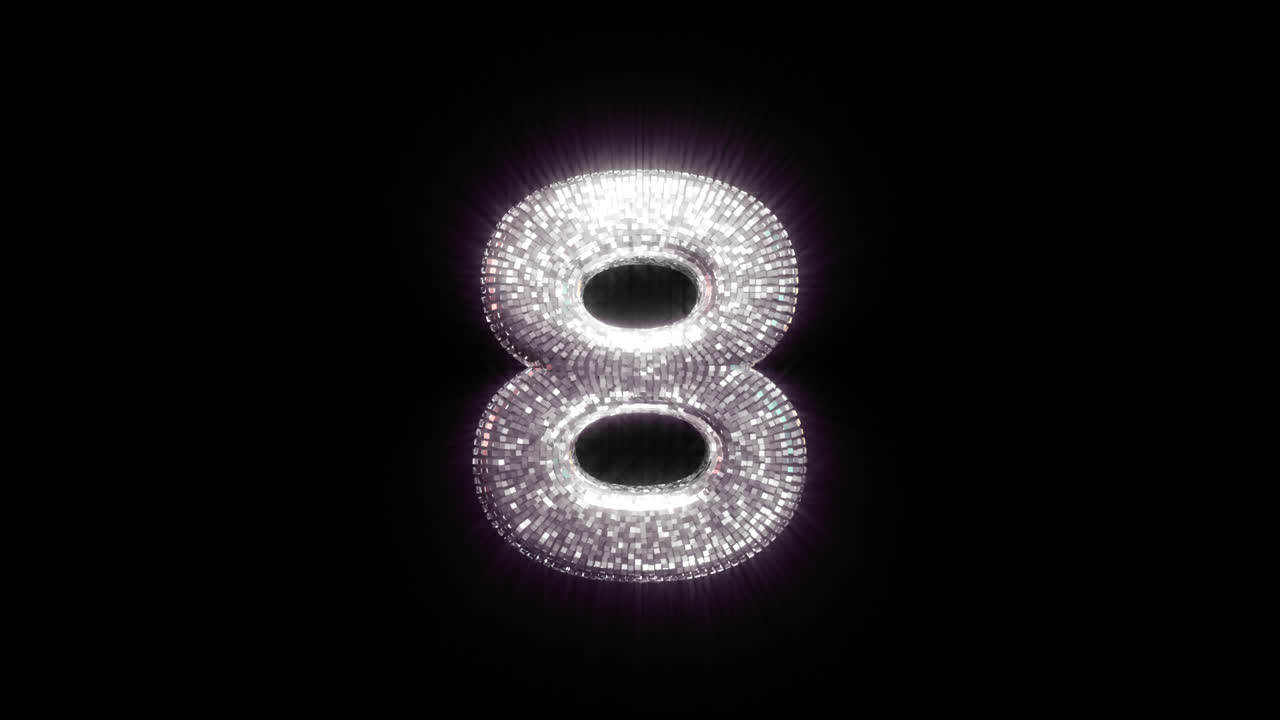 Sparkling Disco Ball Number 8 on Black Background