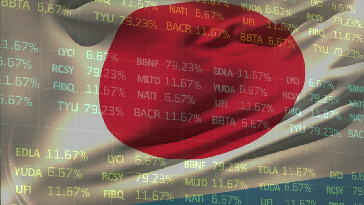 Animation of data processing over flag of japan