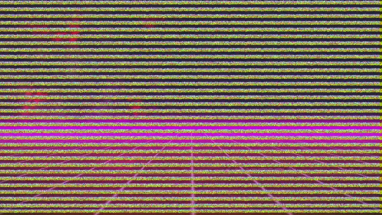 Animation of glitch interference over neon lines on black background