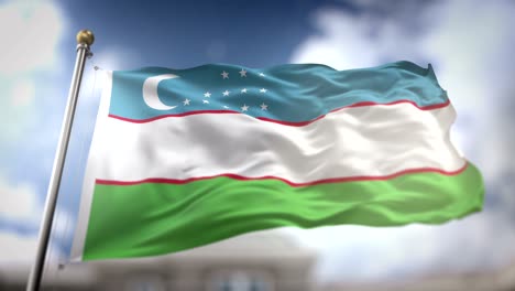 uzbekistan flag waving slow motion 3d rendering blue sky background - seamless loop 4k