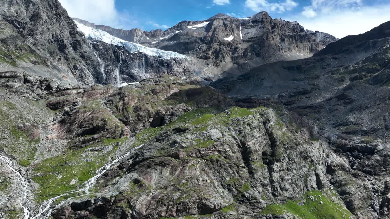 Aerial upward Drone Shot of Fellaria's Glacier - Valmalenco - Sondrio