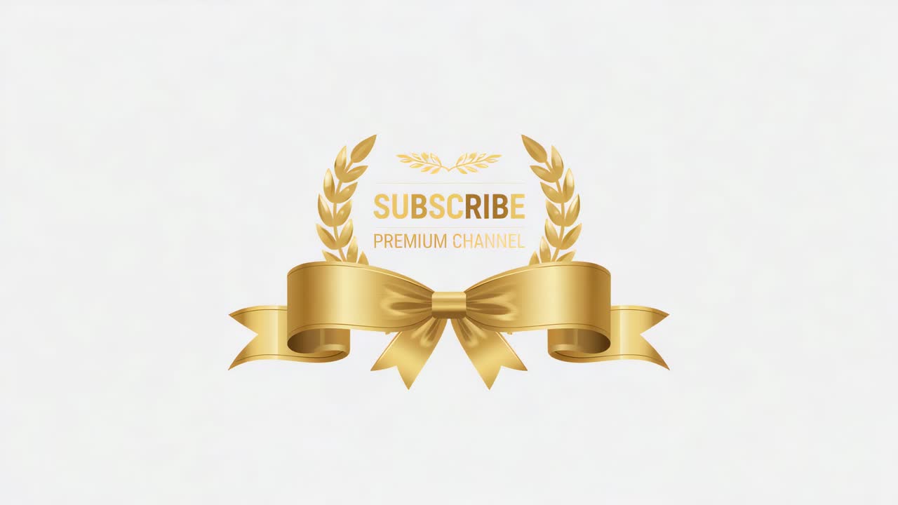 Emblema dorato brillante che inizia a svelare un nastro, aprendo l'alloro e mostrando ISCRIVITI su uno sfondo da studio
