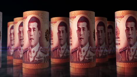 los billetes de dinero tailandés se enrollan en un bucle sin costuras.