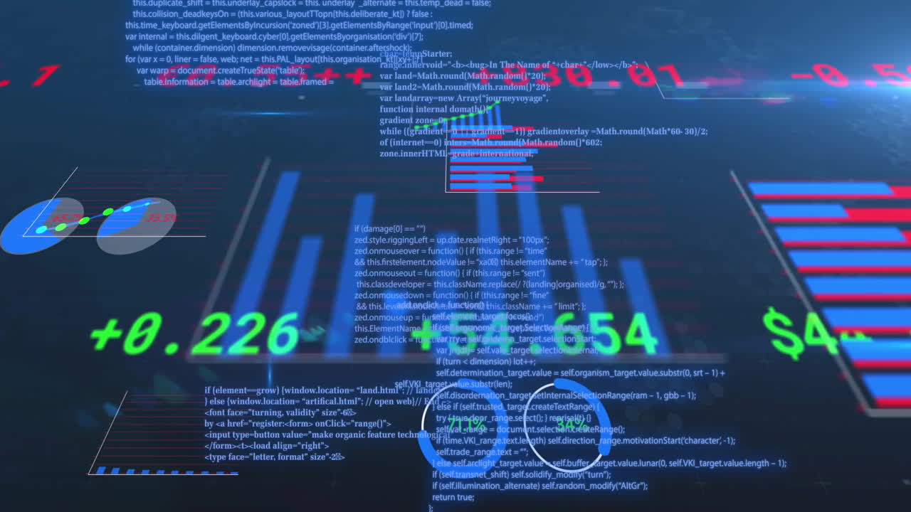 animación del procesamiento de datos financieros sobre diversas personas de negocios en la oficina