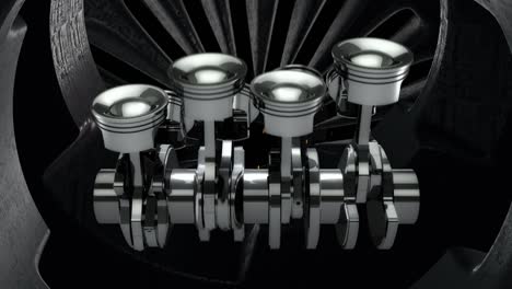 rotating v8 engine pistons on a crankshaft with sparks inside of another machine - loop