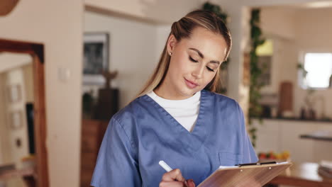 nurse taking notes at home