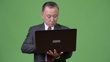 노트북으로 일하는 성숙한 일본인 사업가