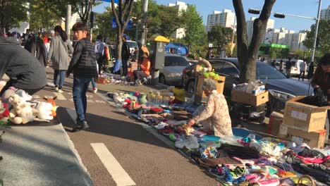 Street vendors sell household items in Bucheon, Gyeonggi-do, South Korea