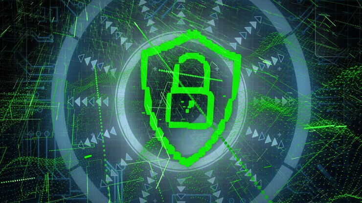Animation of data processing and padlock icon over dark background