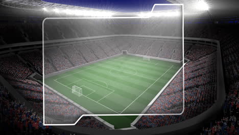 animación de la pantalla de resultados en blanco sobre el estadio deportivo