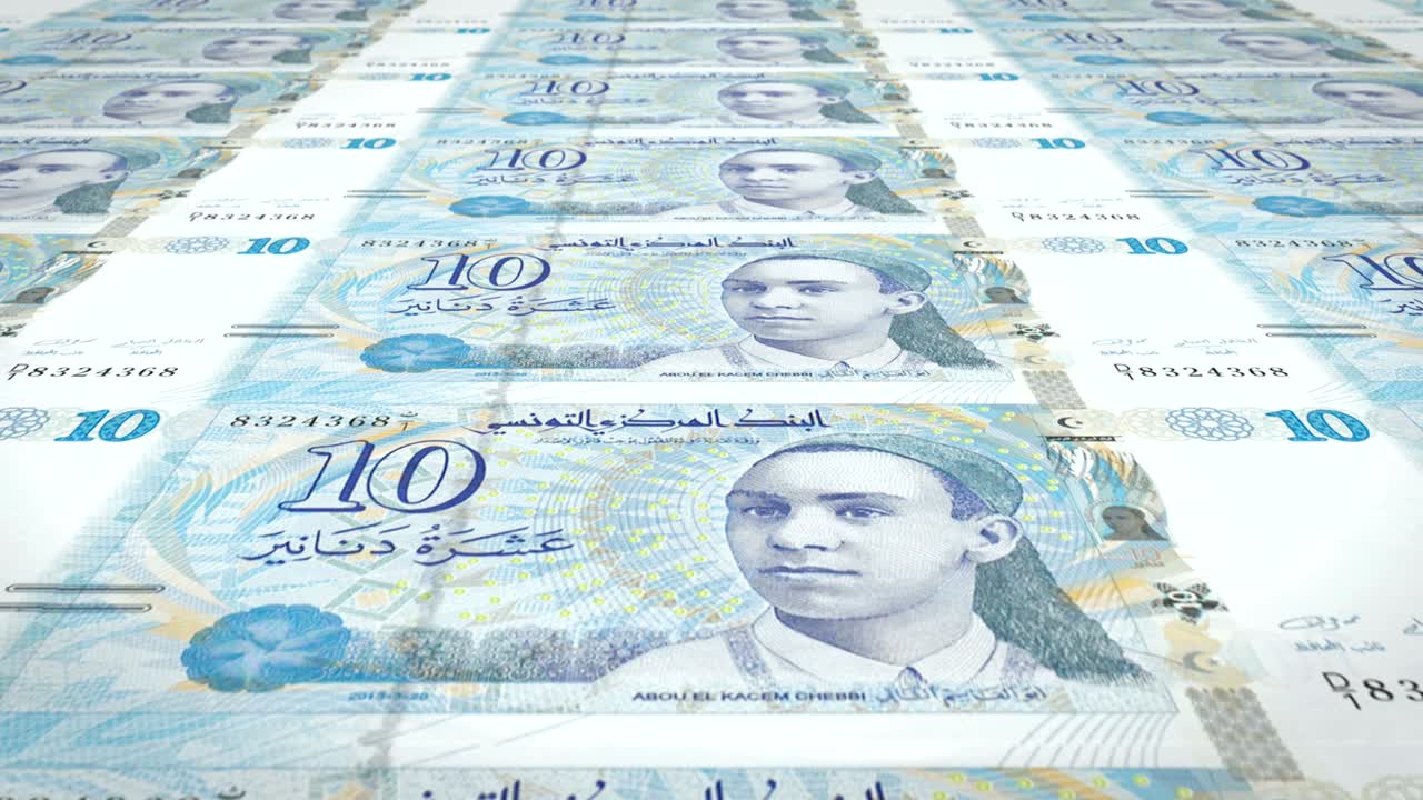 billetes de diez dinares tunecinos de tunisia, dinero en efectivo, bucle