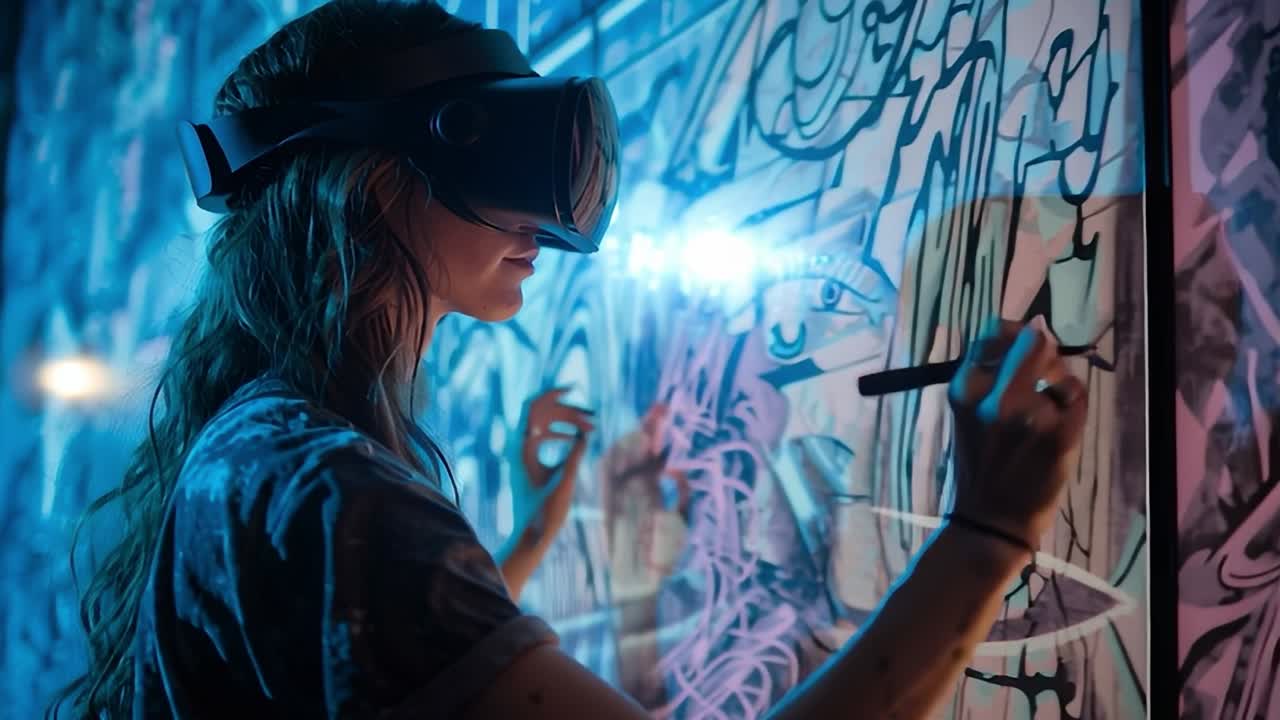 Kreativ person bruger virtual reality-teknologi til at skabe kunst