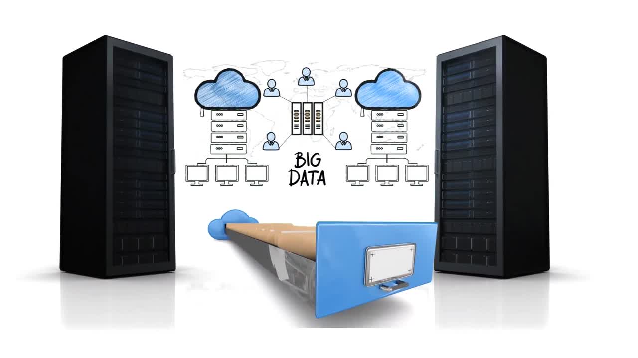 Server towers moving in opposite directions