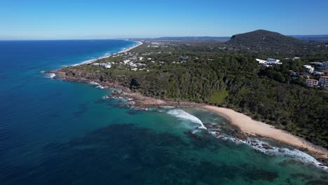 lush forest trees at the bay of coolum beach in the sunshine coast, qld australia