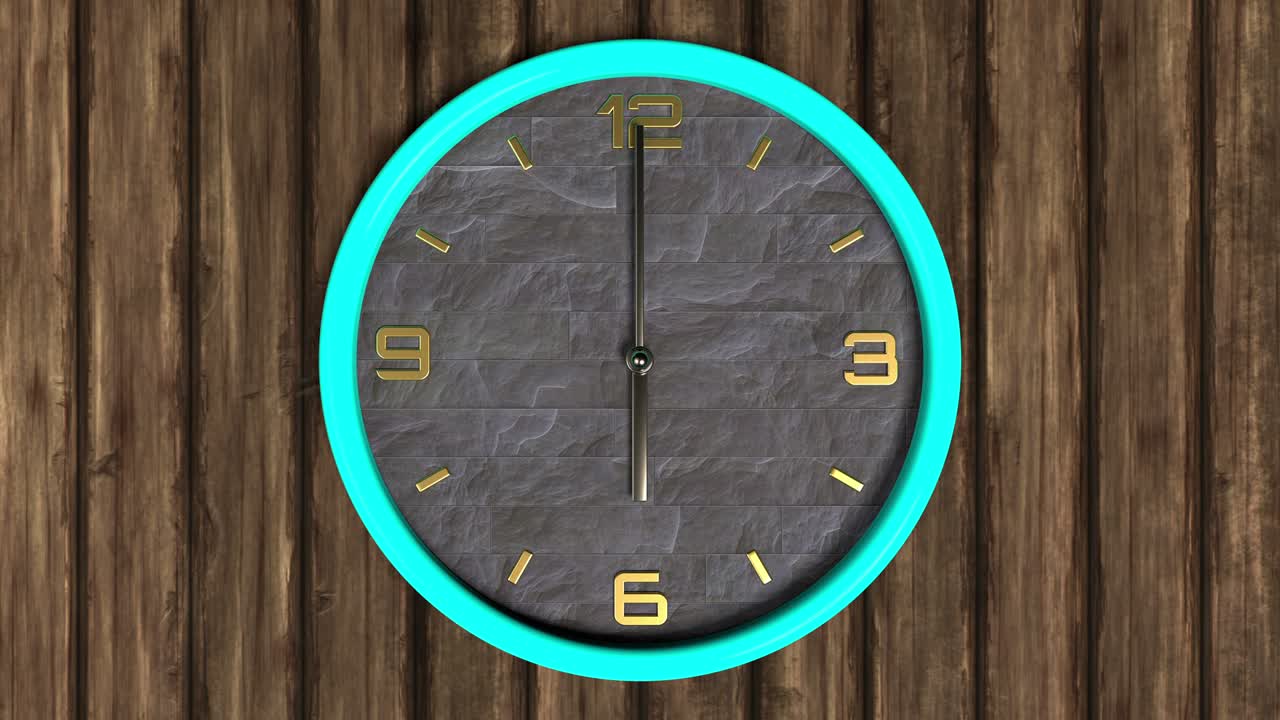 3d animation of round shape clock on the wall. Seamless pattern of time moving.