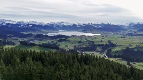 picturesque swiss valley einsiedeln and lake sihlsee, snowy alpine in switzerland, famous tourist destination