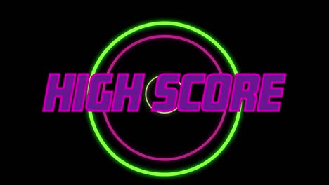 Animation-Von-Highscore-Text-über-Bunten-Formen-Auf-Schwarzem-Hintergrund