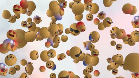 Digital-animation-of-multiple-face-emojis-floating-against-white-background