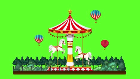 carousel horses and balloons animate on green screen.