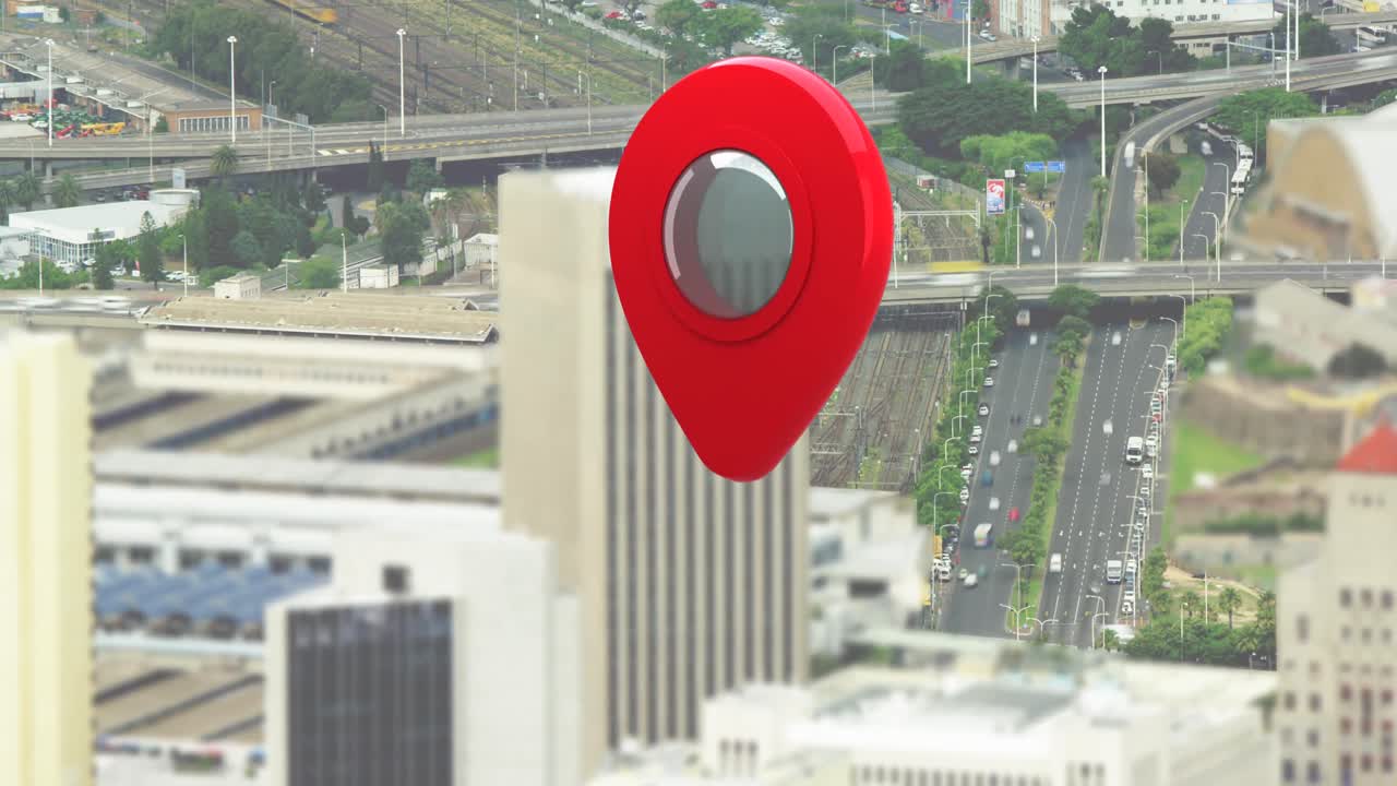 mapa pin y la vista de la ciudad 4k