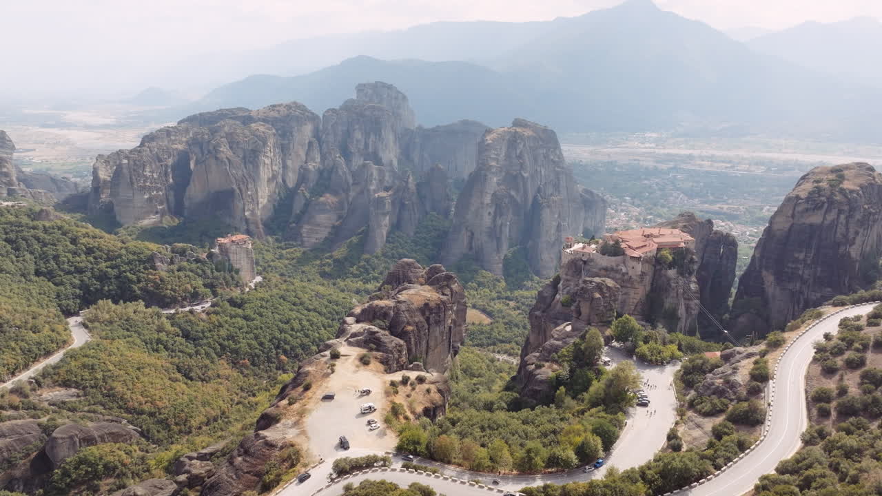 Aerial View of Meteora Monastery Complex in Greece