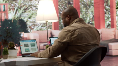 general manager examines financial reports and performance metrics