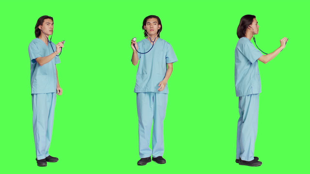 스테토스코프를 장착하는 의료인